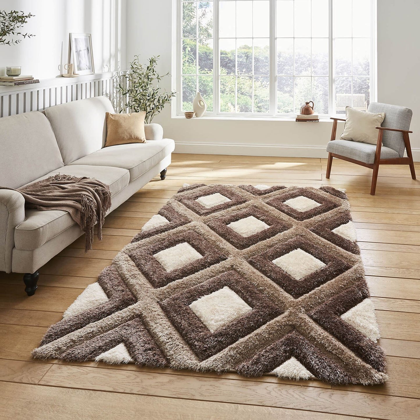 Olympia GR224 Beige/Brown Shaggy Rug