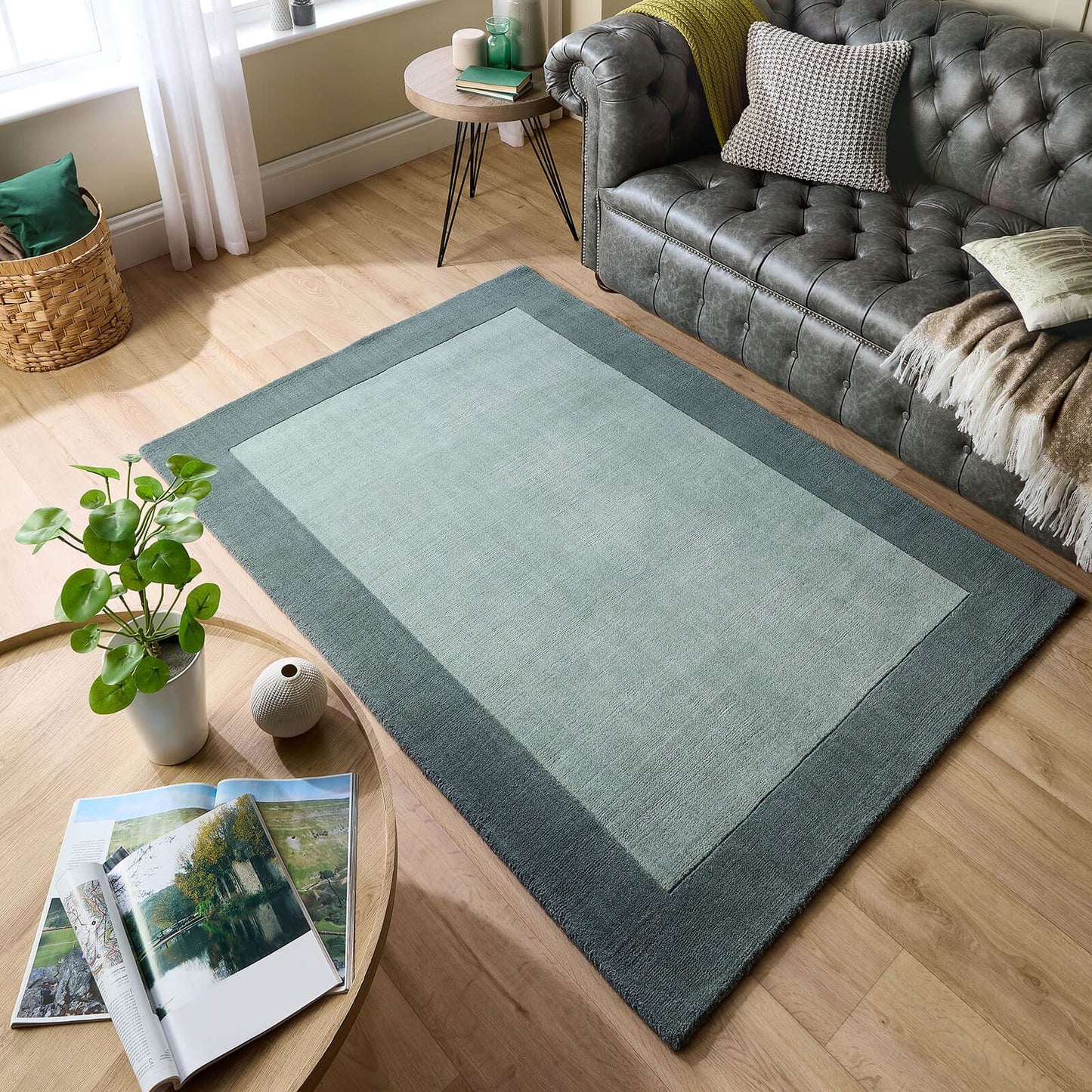 Borders Sage Green Plain Rugs