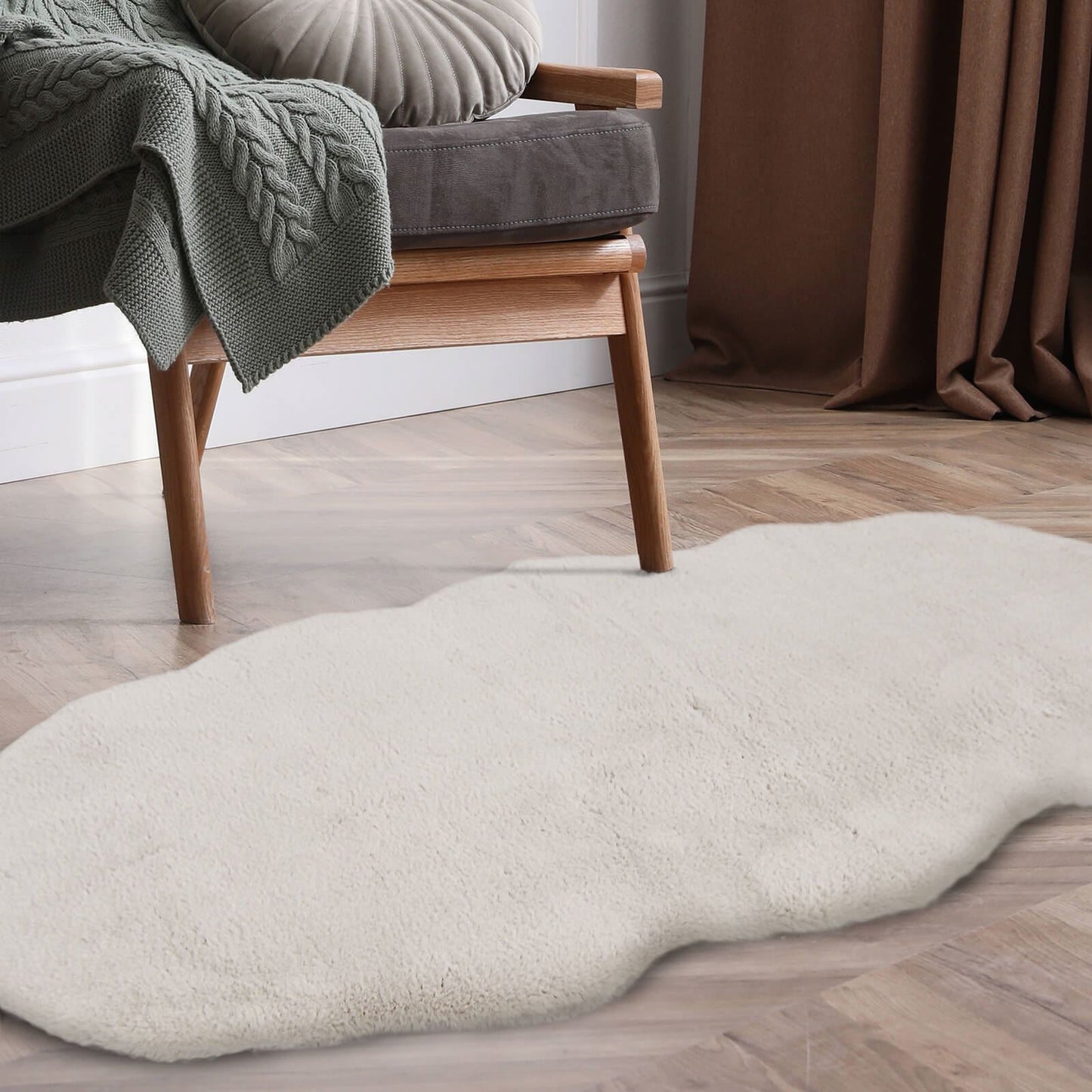 Luxury Faux Fur Ivory Plain Rug