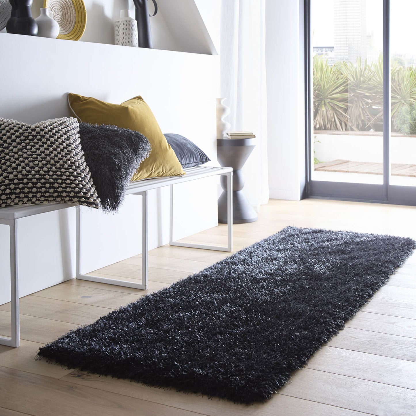 Chicago Black and Charcoal Shaggy Rugs