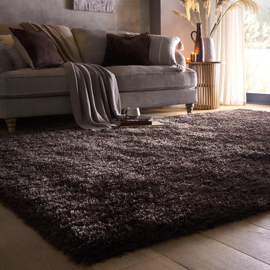 Chicago Plain Shaggy Chocolate Brown Rugs