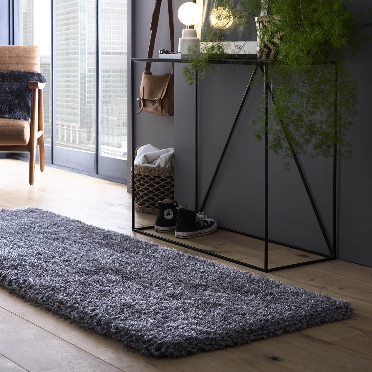 Chicago Grey and Silver Circle Shaggy Rugs