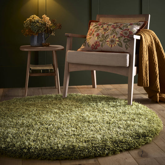 Chicago Green Shaggy Olive Circle Rugs