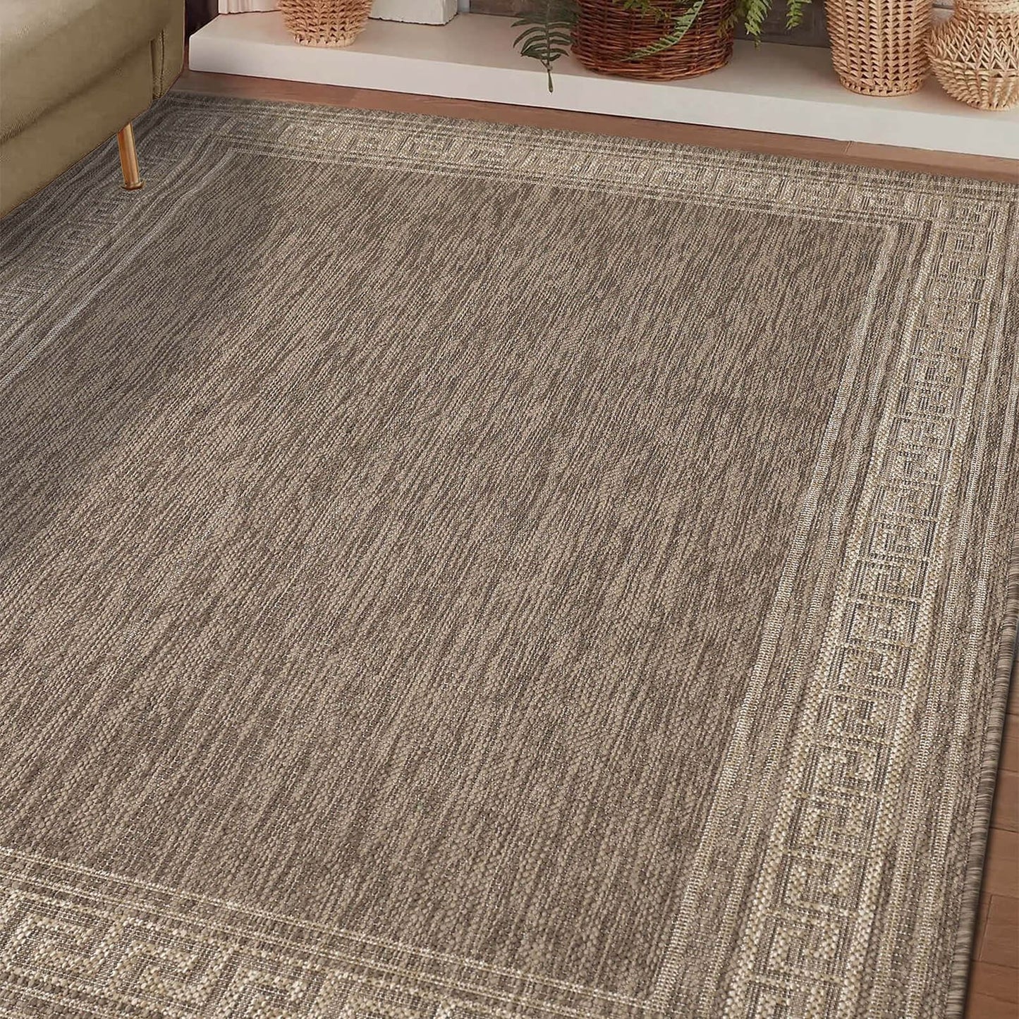 Flatweave Gel Greek Key Latte Rug