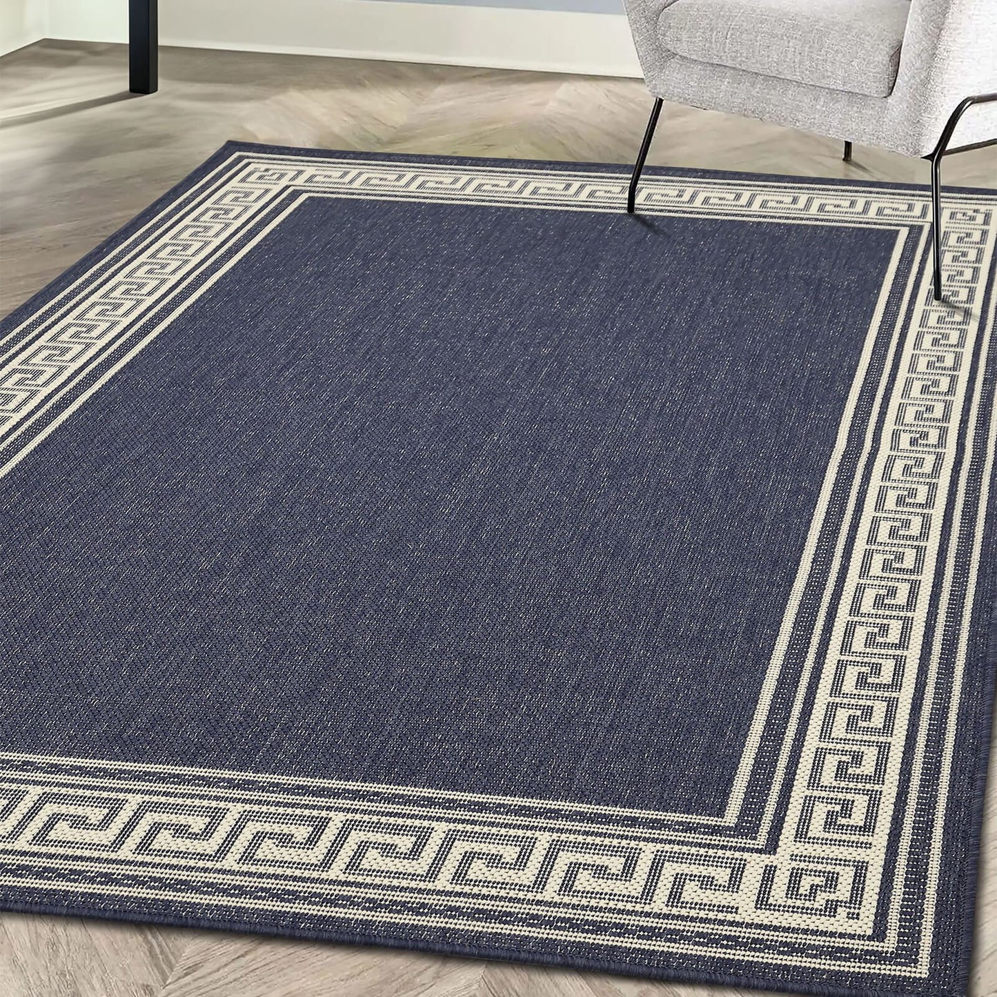 Flatweave Gel Greek Key Navy Rug
