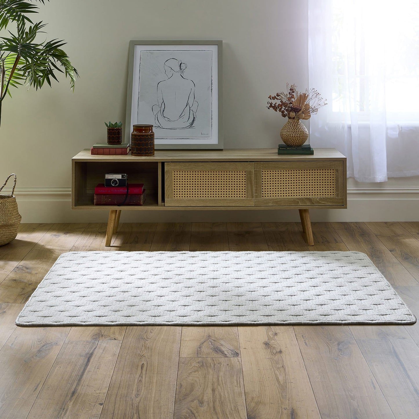 My Mat Sculptured Washable Basketweave Ivory Rug