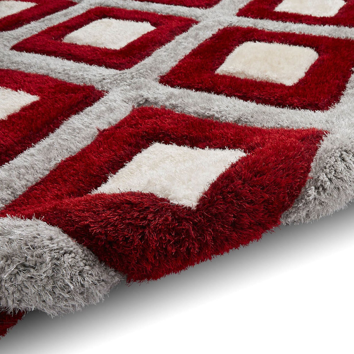 Olympia GR224 Grey/Red Shaggy Rug