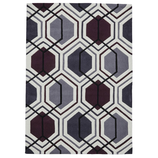 Modern Hong Kong 7526 Geometric Design Cream Purple 120 X 170Cm Rug