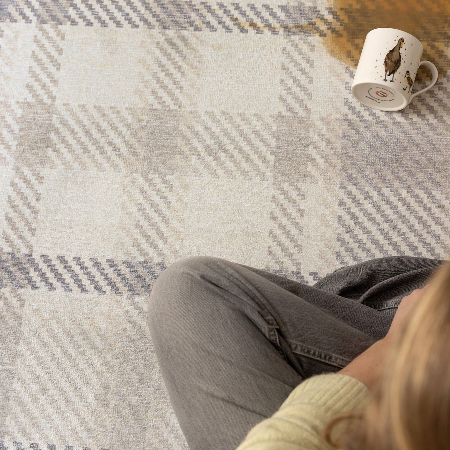 Hug Rug Eco-Washable Isla Plaid Natural Rug