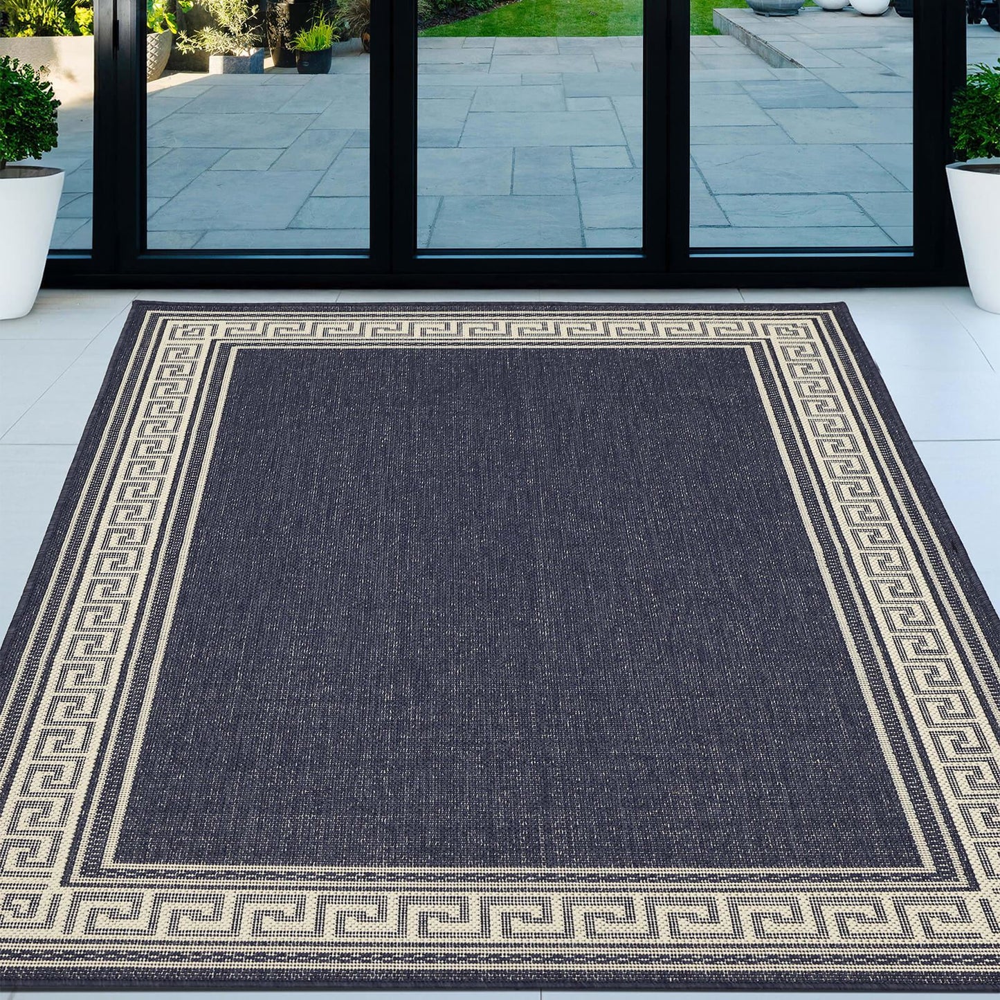 Flatweave Gel Greek Key Navy Rug