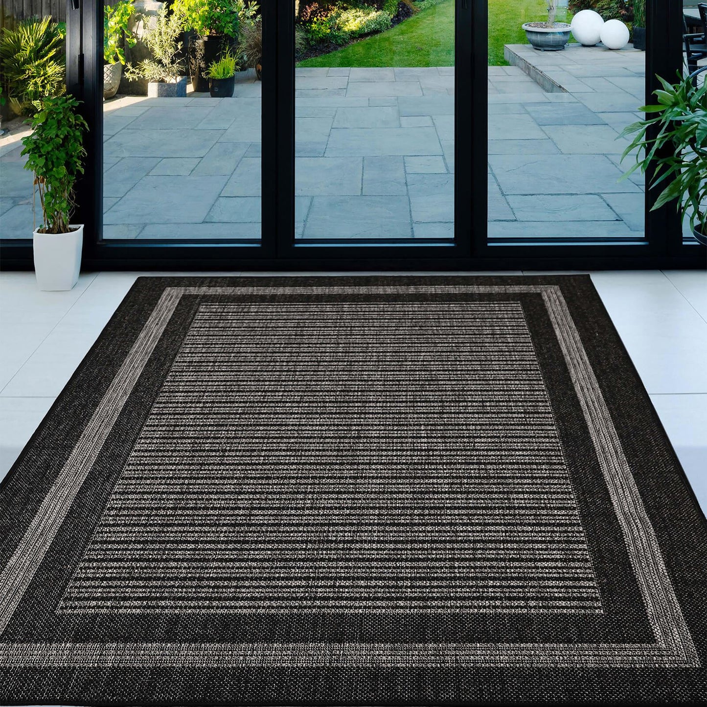 Flatweave Gel Border Black Rug