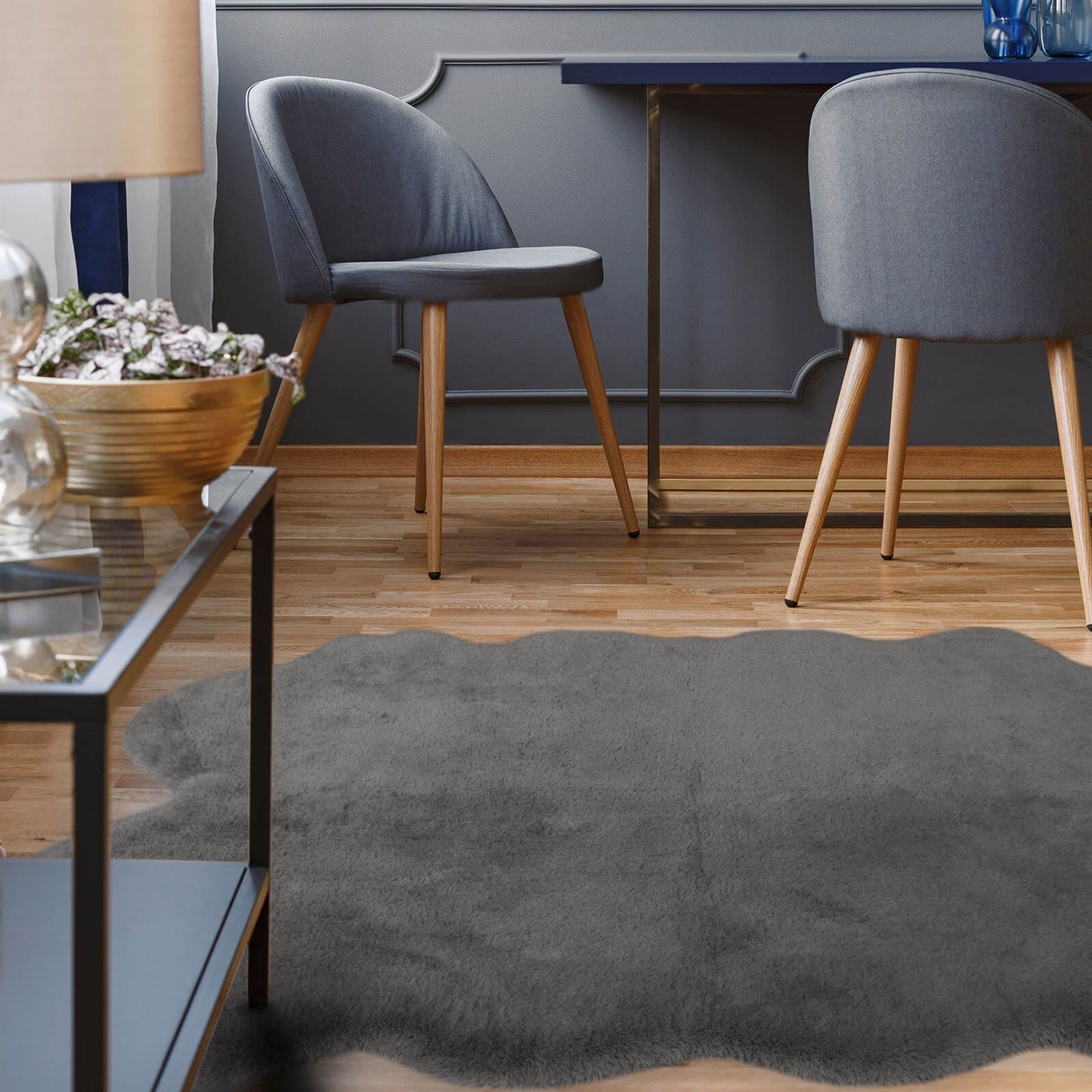 Luxury Faux Fur Grey Plain Rug