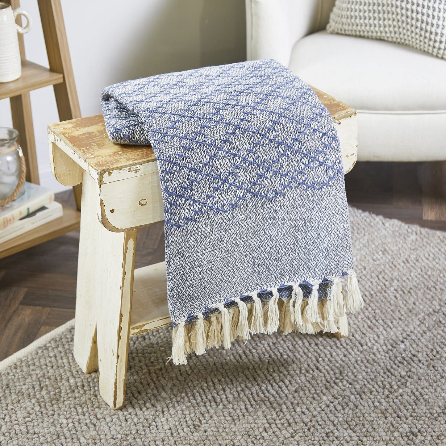 Hug Rug Woven Trellis Throw Denim Blue 130x180 Rug