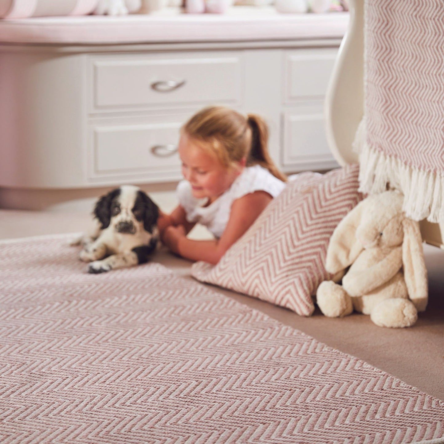 Hug Rug Woven Herringbone Cushion Coral Pink 45X45 Rug