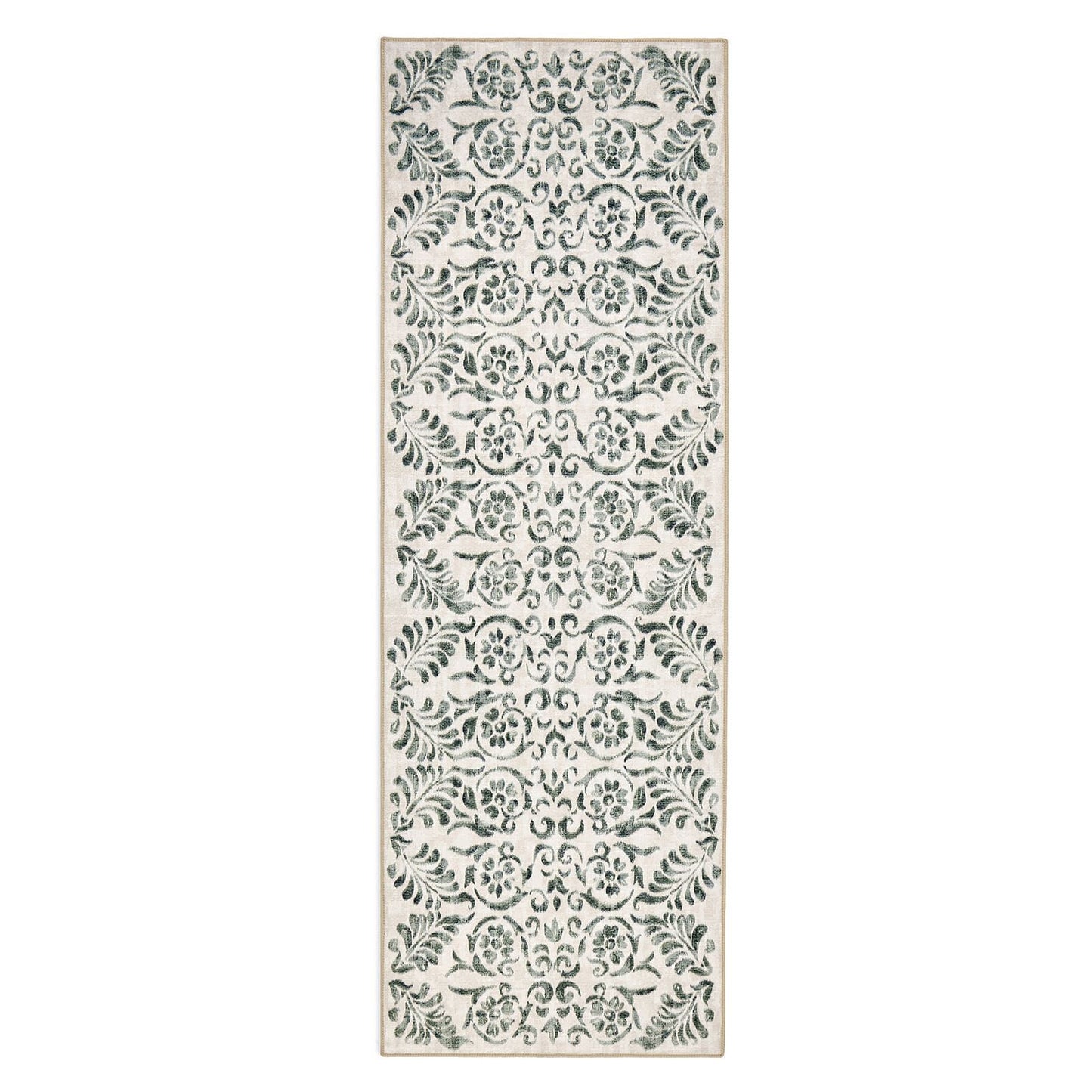 Hug Rug Eco-Washable Vintage Scroll Green Rug