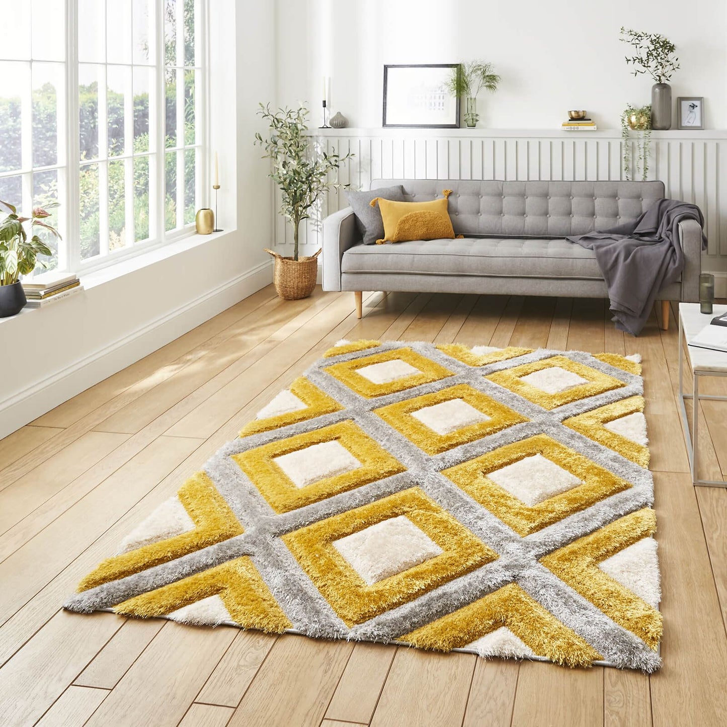 Olympia GR224 Grey/Yellow Shaggy Rug