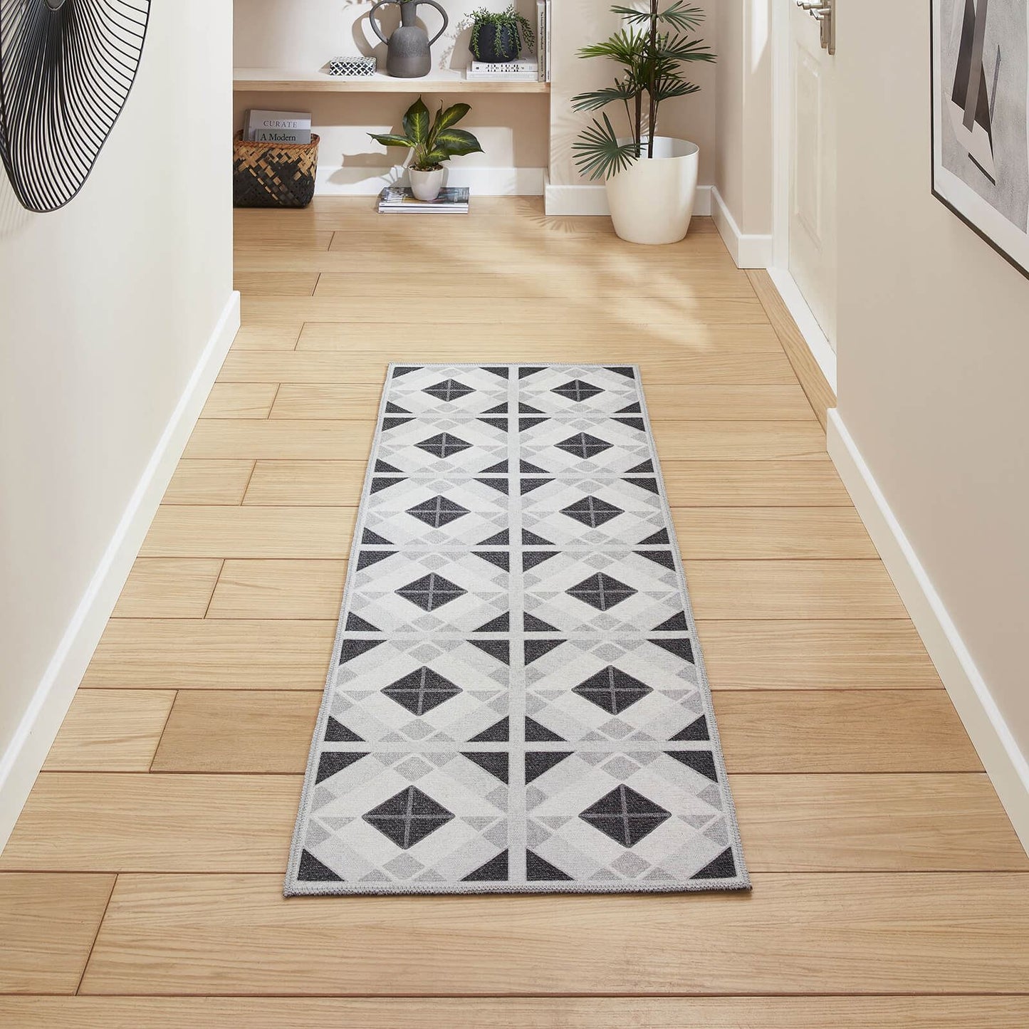 Victoria H1190 Grey/Light Grey Washable Rug - 75 x 230cm Hall Runner