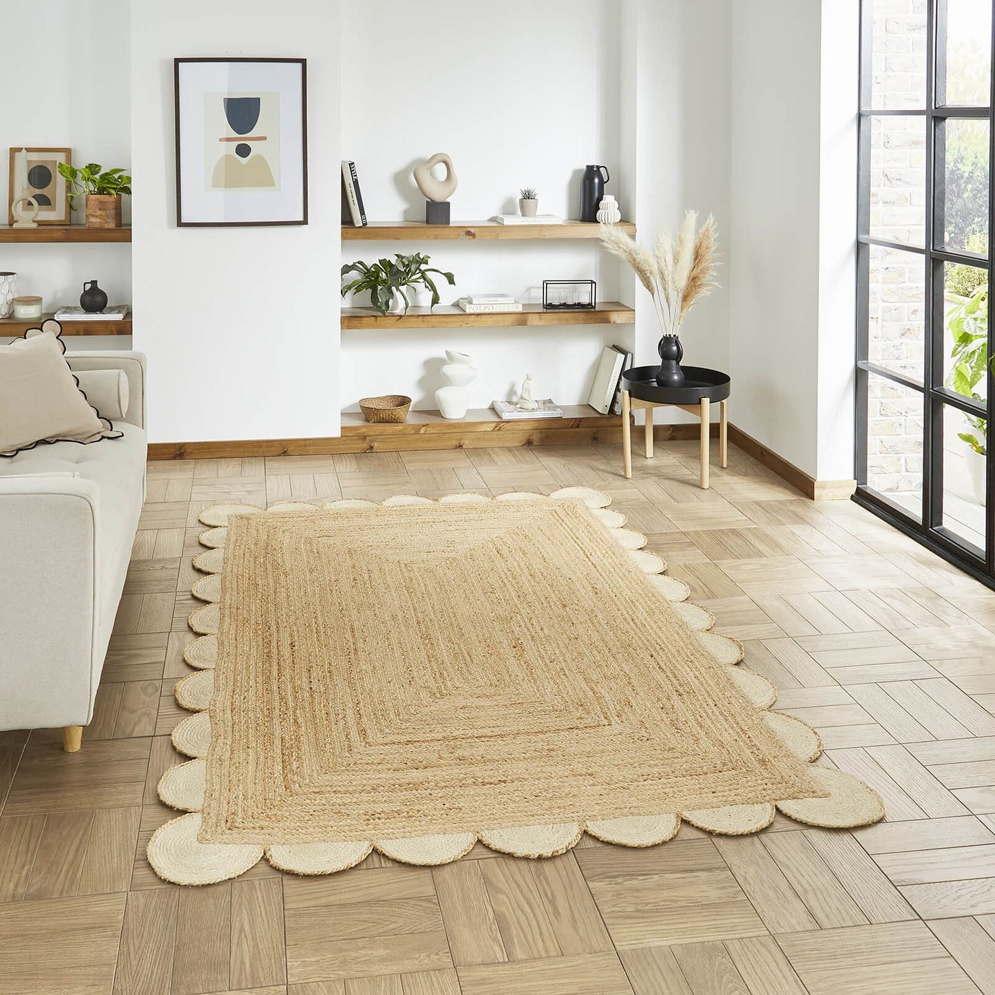 Savannah Jute Scallop Natural Rug - 200 x 290cm (6ft 6" x 9ft 6")