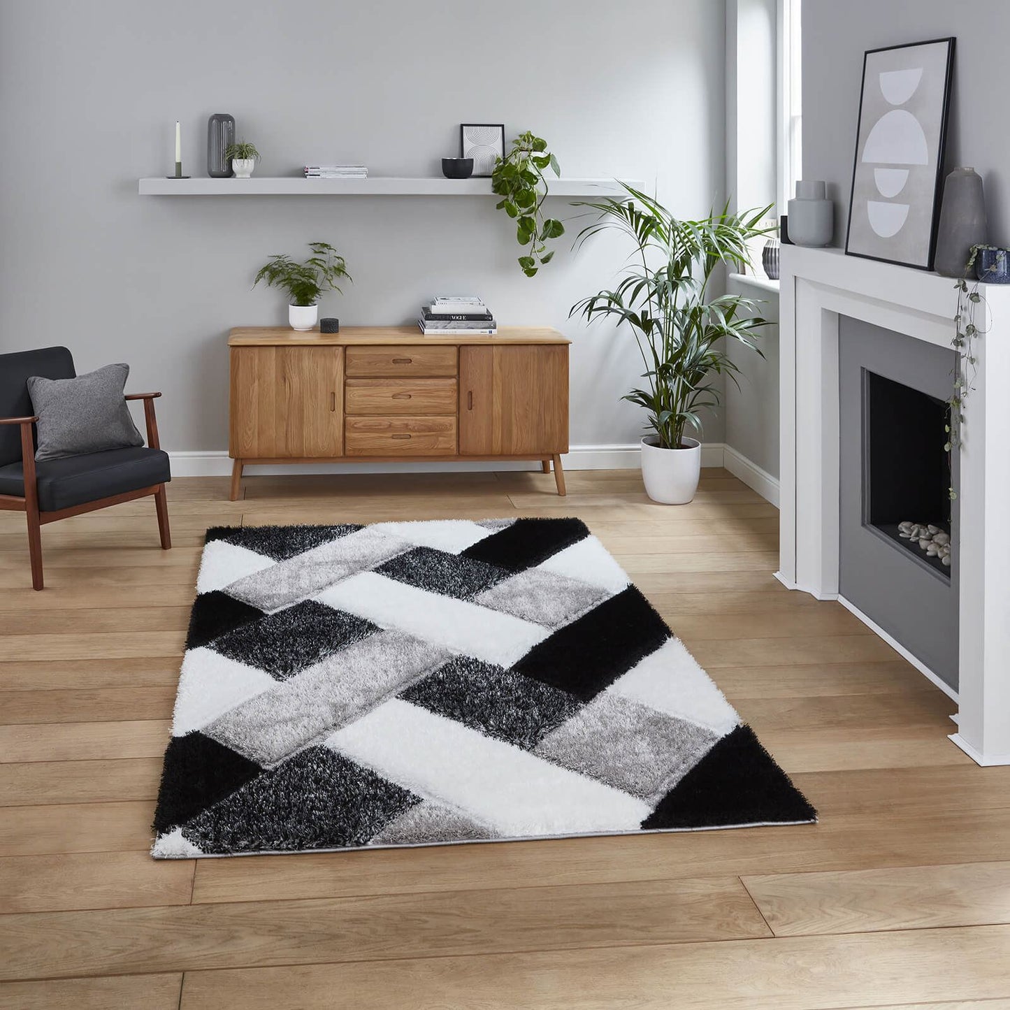 Olympia 2239 Black/White Shaggy Rug