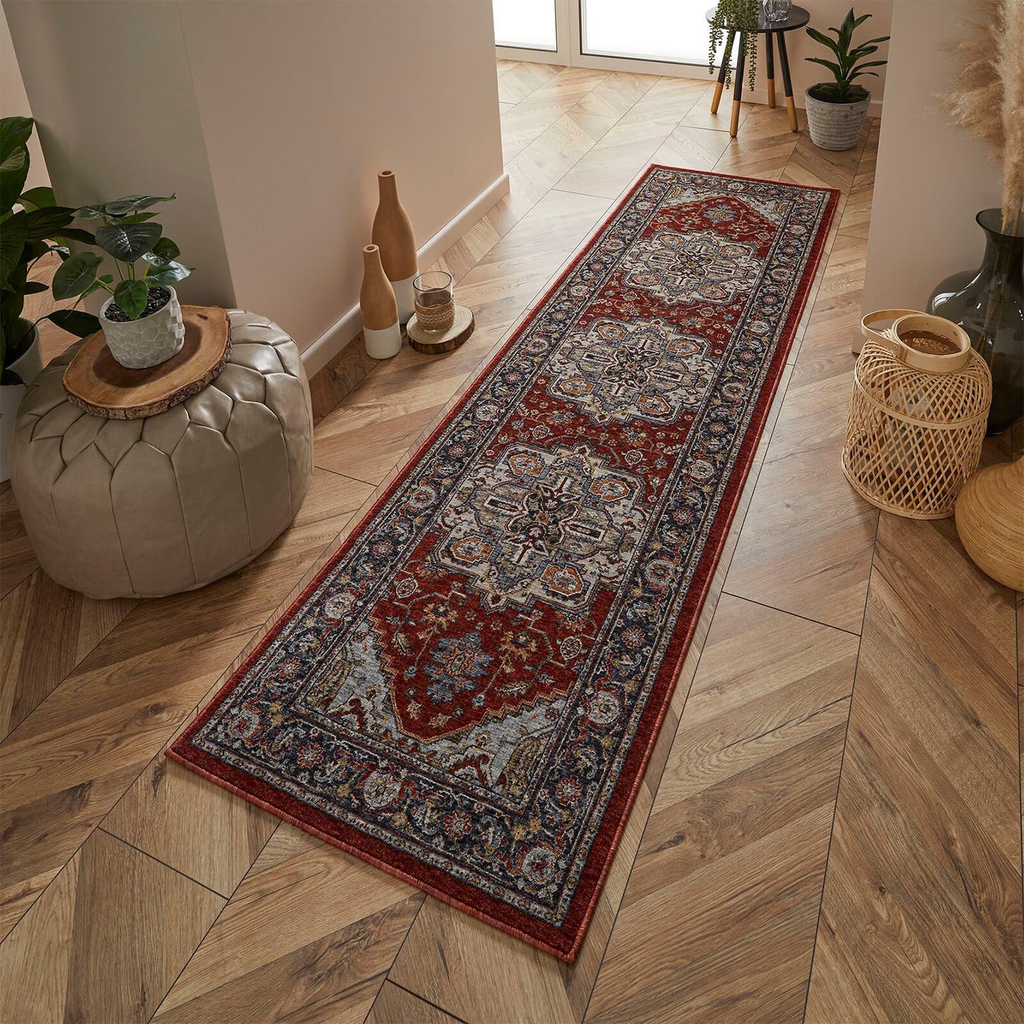 Sarouk 1144 R Red, Blue and Cream Traditional Rugs