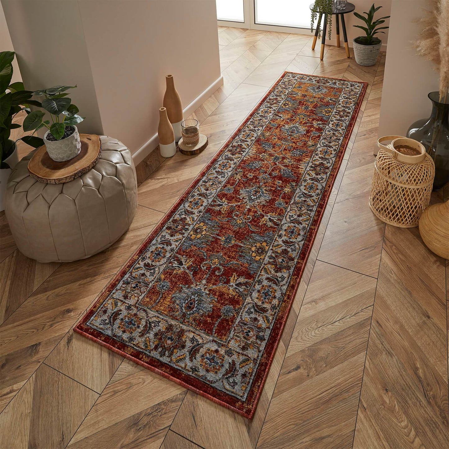 Sarouk 53 R Red, Blue and Cream Traditional Rugs