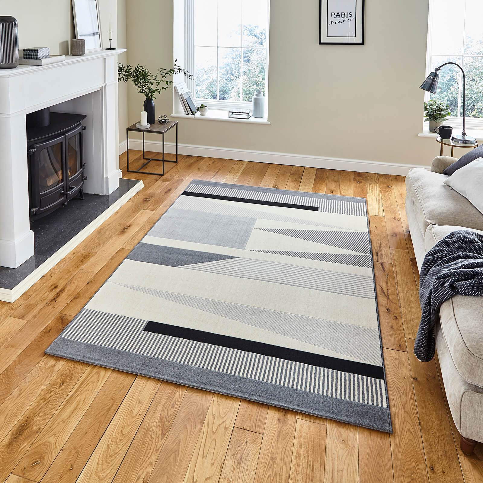 Think Rugs Vancouver 18488 Grey / Black Rug