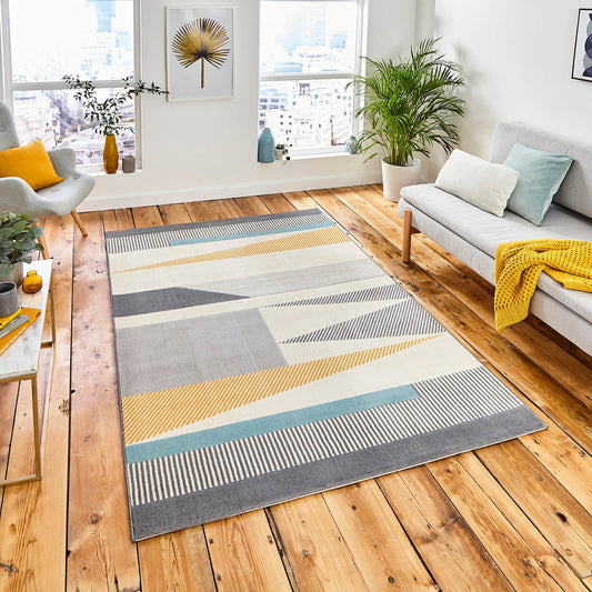 Think Rugs Vancouver 18488 Grey / Blue / Yellow Rug