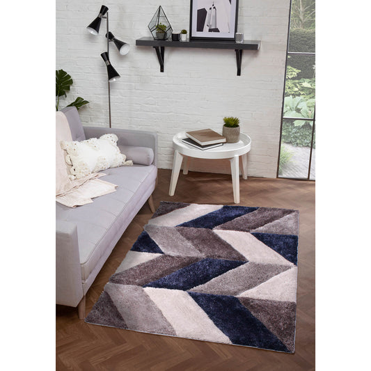 Ultimate Home Living 3D Carved Blazon Navy Rug
