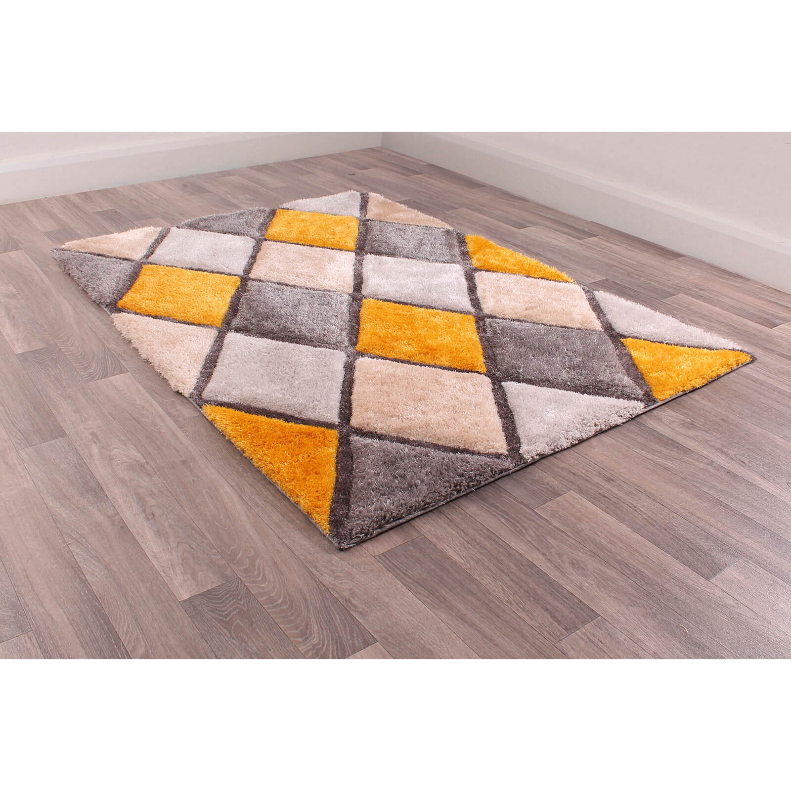 3D Carved Diamond Ochre Shaggy Rugs – e-Rugs.co.uk