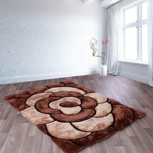 Ultimate Home Living 3D Carved Rose Chocolate Rug