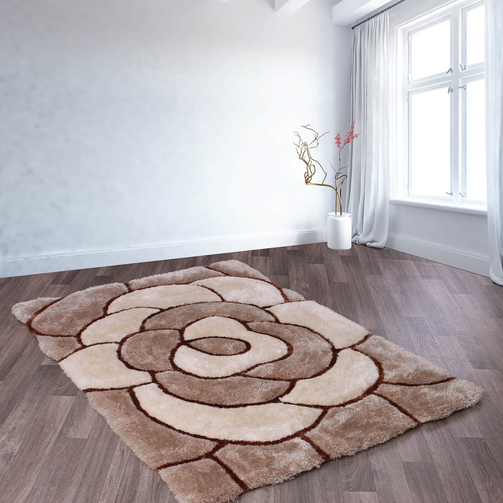 Ultimate Home Living 3D Carved Rose Natural Rug