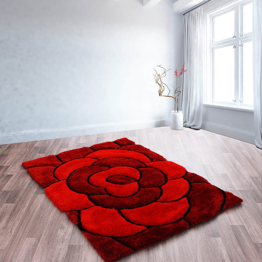 Ultimate Home Living 3D Carved Rose Red Rug