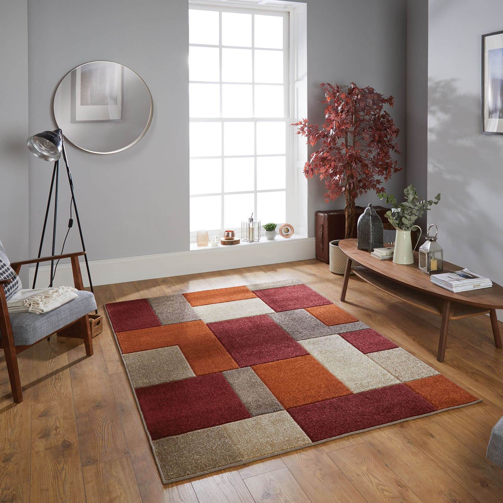 Coronation Rug E R Portland 8425 R Orange and Terracotta Modern Rugs – e-Rugs.co.uk