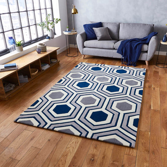 Think Rugs Hong Kong 3661 Grey / Navy Rug