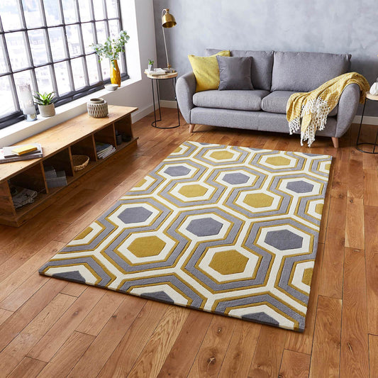 Think Rugs Hong Kong 3661 Grey / Yellow Rug