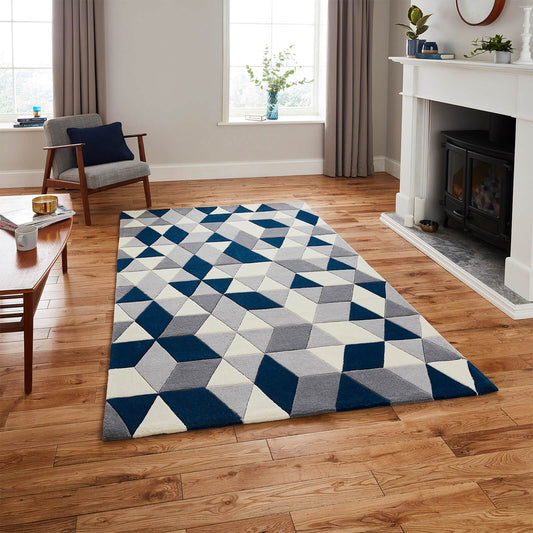 Think Rugs Hong Kong 3653 Grey / Navy Rug