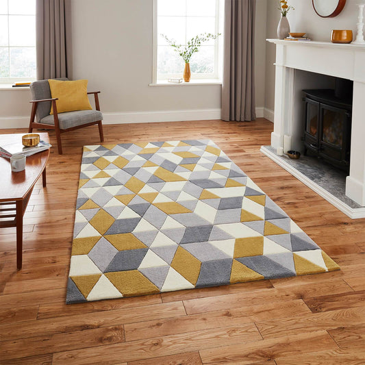 Think Rugs Hong Kong 3653 Grey / Yellow Rug