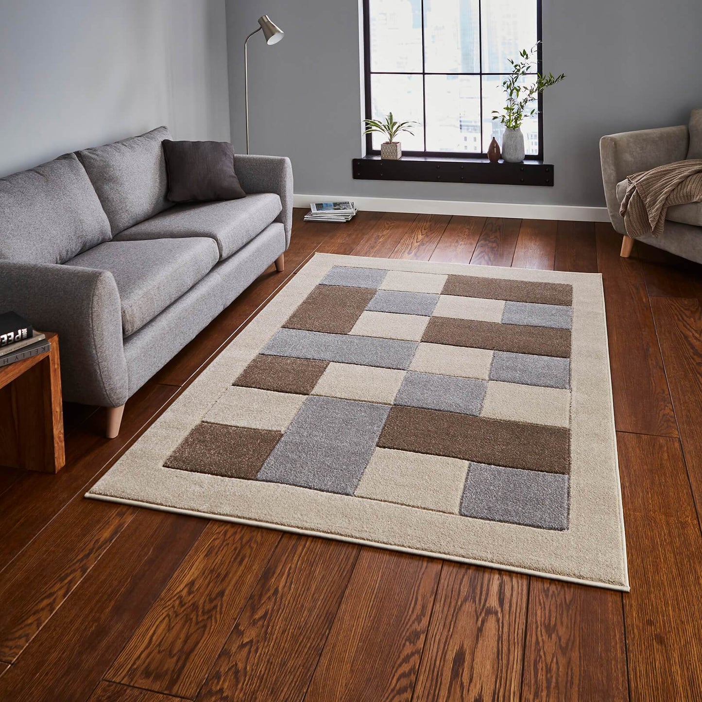 Think Rugs Matrix MT04 Beige / Grey Rug