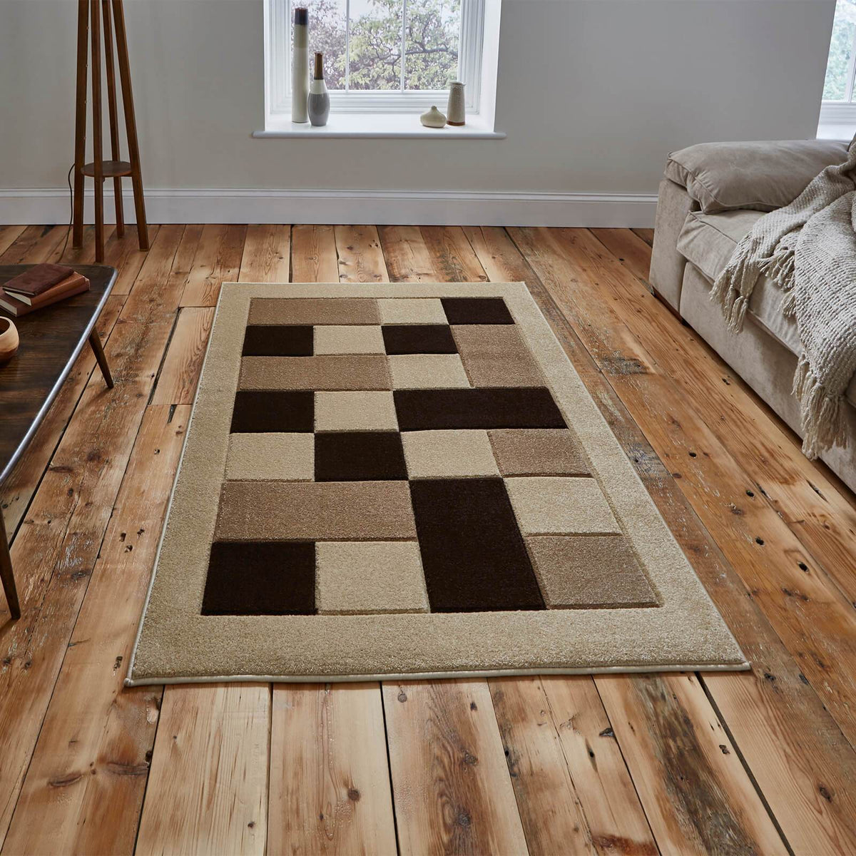 Beige Pattern E Rug Matrix MT04 Beige and Brown Modern Rug – e-Rugs.co.uk