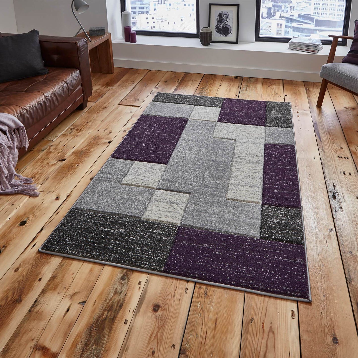 Think Rugs Matrix A0221 Grey / Lilac Rug