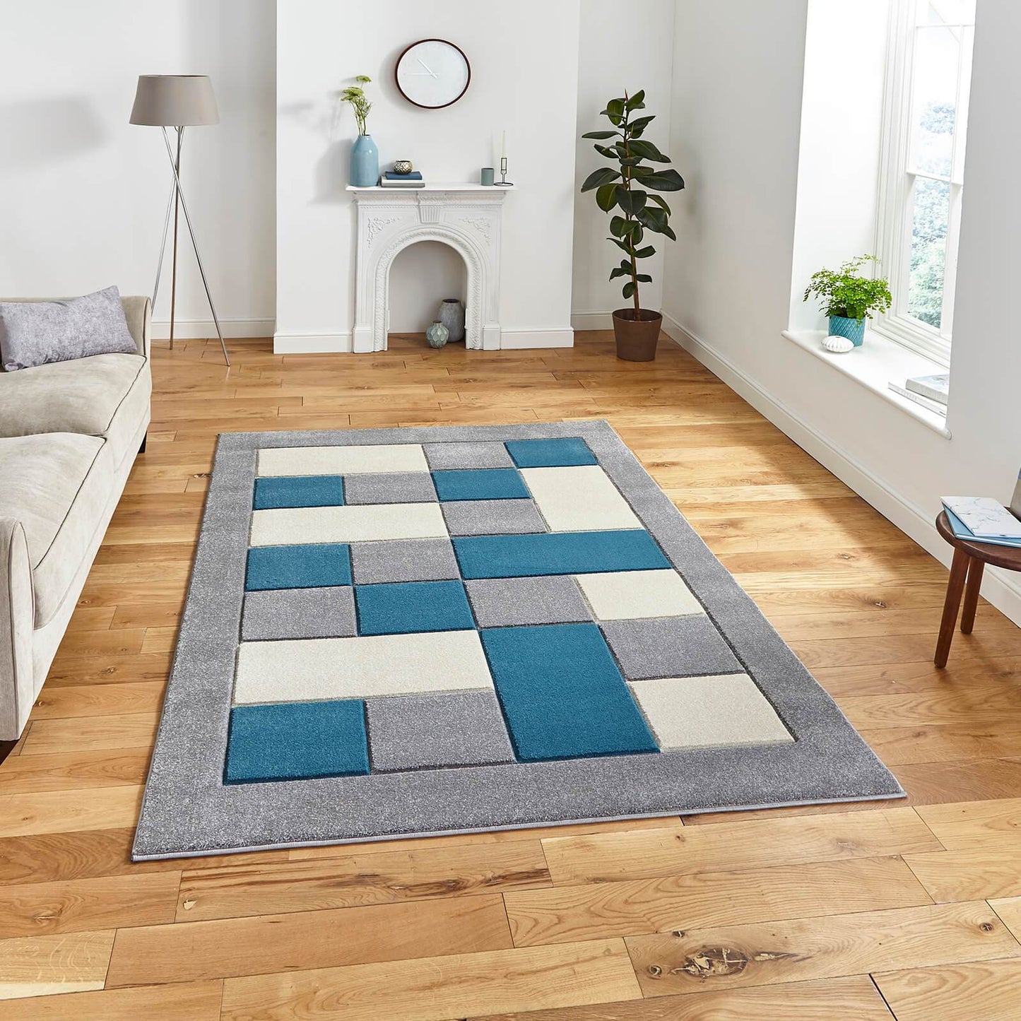 Think Rugs Matrix MT04 Grey / Blue Rug