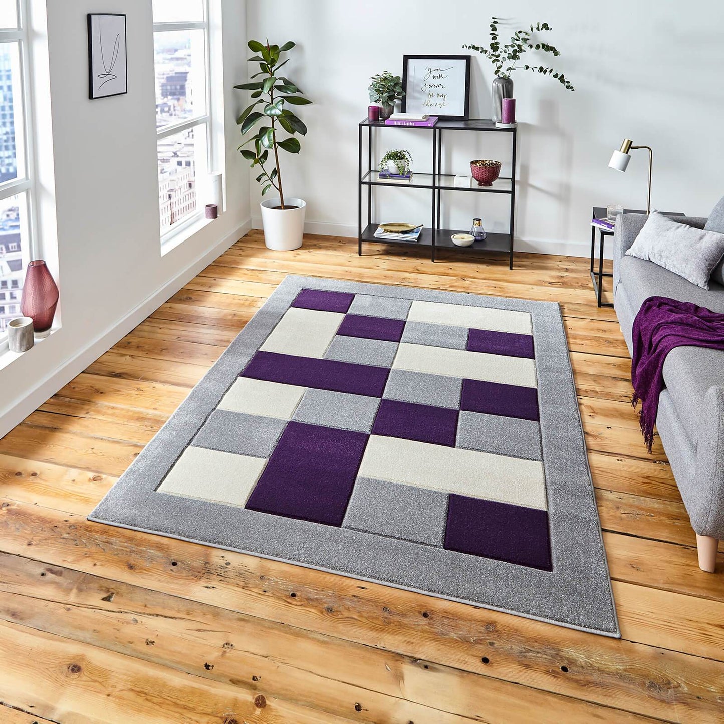 Think Rugs Matrix MT04 Grey / Purple Rug