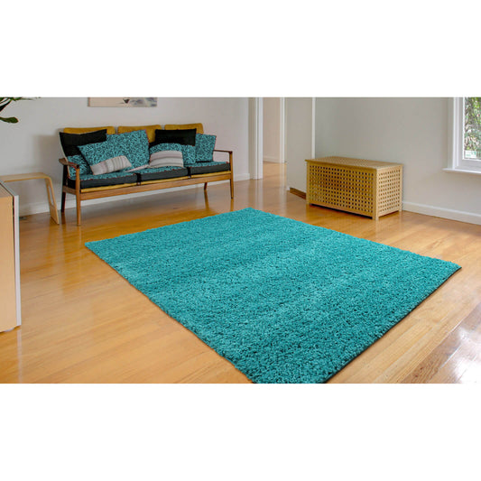 Rug Style Retro Shaggy Plain Teal Rug