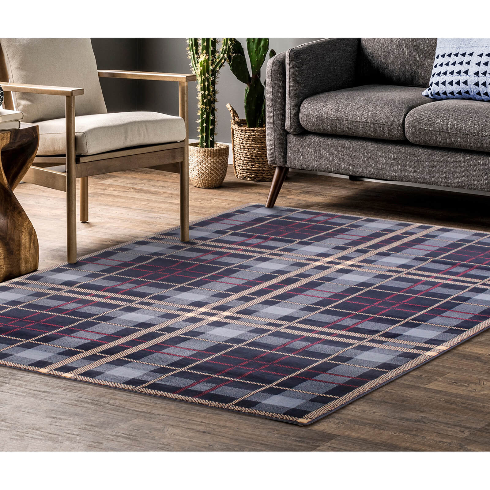 Ultimate Home Living Tartan Check Blue Rug