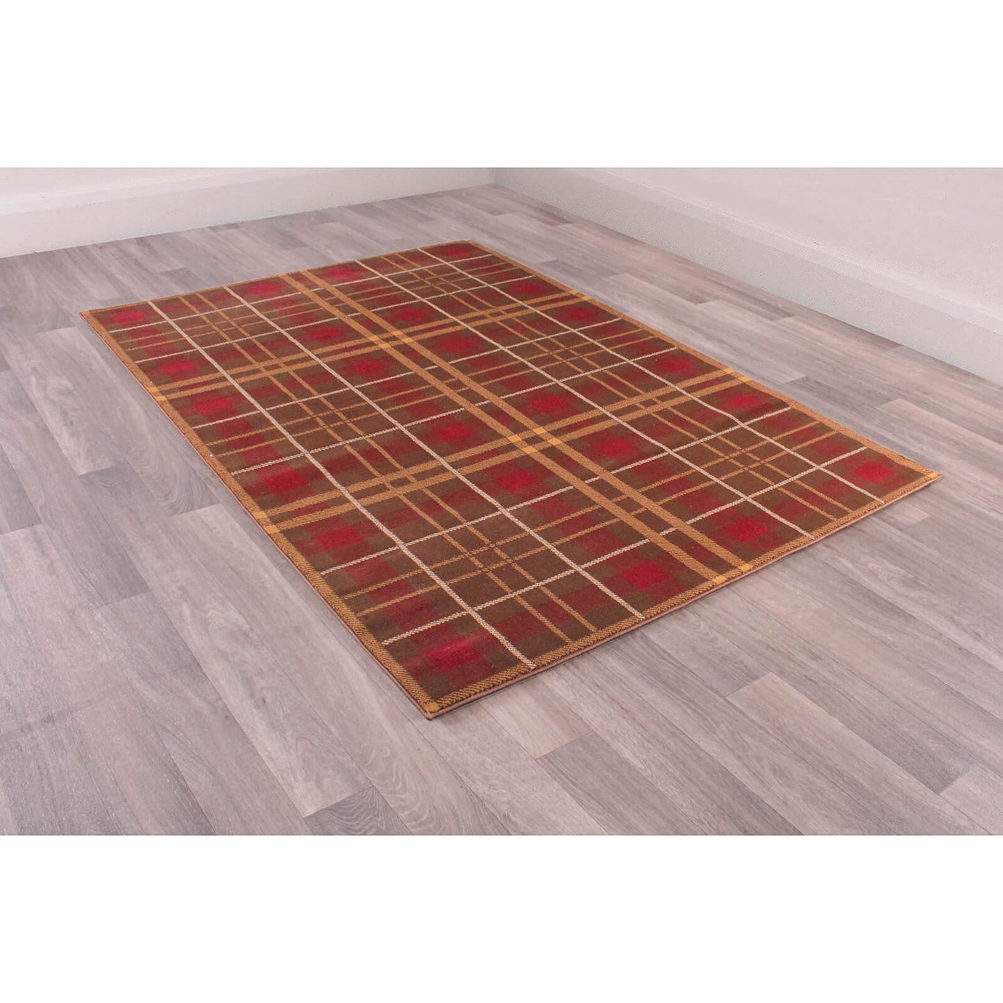 Ultimate Home Living Tartan Check Brown Rug