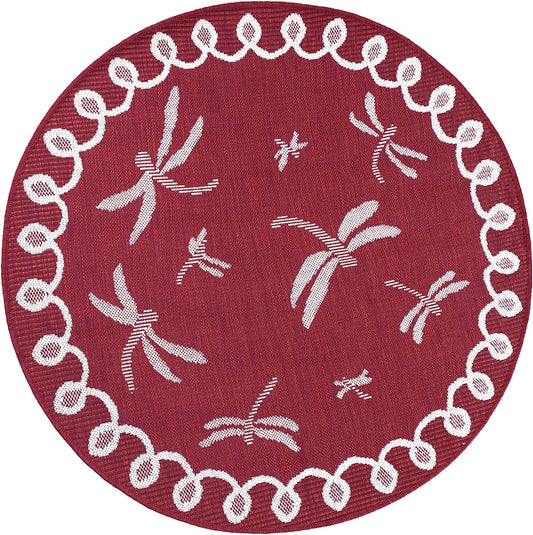 Terrace Dragonfly Bordeaux Red Circle Modern Rugs