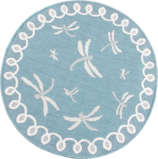 Terrace Dragonfly Teal Blue Circle Modern Rugs